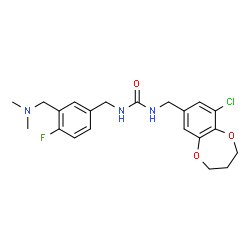 ChemSpider 2D Image | 1-[(9-Chloro-3,4-dihydro-2H-1,5-benzodioxepin-7-yl)methyl]-3-{3-[(dimethylamino)methyl]-4-fluorobenzyl}urea | C21H25ClFN3O3