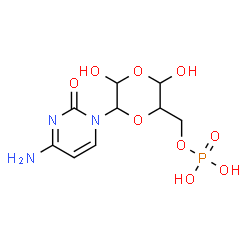 ChemSpider 2D Image | [6-(4-Amino-2-oxo-1(2H)-pyrimidinyl)-3,5-dihydroxy-1,4-dioxan-2-yl]methyl dihydrogen phosphate | C9H14N3O9P