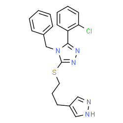 ChemSpider 2D Image | 4-Benzyl-3-(2-chlorophenyl)-5-{[3-(1H-pyrazol-4-yl)propyl]sulfanyl}-4H-1,2,4-triazole | C21H20ClN5S