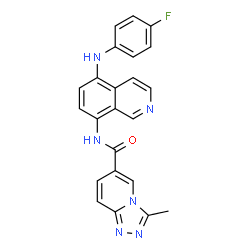 ChemSpider 2D Image | N-{5-[(4-Fluorophenyl)amino]-8-isoquinolinyl}-3-methyl[1,2,4]triazolo[4,3-a]pyridine-6-carboxamide | C23H17FN6O