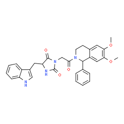 ChemSpider 2D Image | 3-[2-(6,7-Dimethoxy-1-phenyl-3,4-dihydro-2(1H)-isoquinolinyl)-2-oxoethyl]-5-(1H-indol-3-ylmethyl)-2,4-imidazolidinedione | C31H30N4O5