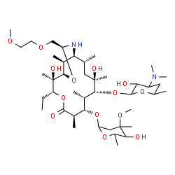 ChemSpider 2D Image | (1R,2R,3R,6R,7S,8S,9R,10R,12R,13S,15S,17S)-3-Ethyl-2,10-dihydroxy-15-[(2-methoxyethoxy)methyl]-2,6,8,10,12,17-hexamethyl-5-oxo-9-{[3,4,6-trideoxy-3-(dimethylamino)hexopyranosyl]oxy}-4,16-dioxa-14-azab
icyclo[11.3.1]heptadec-7-yl 2,6-dideoxy-3-C-methyl-3-O-methylhexopyranoside | C42H78N2O14