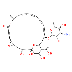 ChemSpider 2D Image | (1S,3R,5S,7S,8Z,12R,14Z,16Z,18Z,20Z,22S,24S,25R,26R)-22-[(3-Amino-3,6-dideoxy-D-glucopyranosyl)oxy]-1,3,26-trihydroxy-12-methyl-10-oxo-6,11,28-trioxatricyclo[22.3.1.0~5,7~]octacosa-8,14,16,18,20-penta
ene-25-carboxylic acid | C33H47NO13