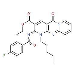 ChemSpider 2D Image | Ethyl (2Z)-2-[(4-fluorobenzoyl)imino]-5-oxo-1-pentyl-1,5-dihydro-2H-dipyrido[1,2-a:2',3'-d]pyrimidine-3-carboxylate | C26H25FN4O4