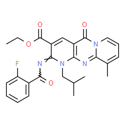 ChemSpider 2D Image | Ethyl (2Z)-2-[(2-fluorobenzoyl)imino]-1-isobutyl-10-methyl-5-oxo-1,5-dihydro-2H-dipyrido[1,2-a:2',3'-d]pyrimidine-3-carboxylate | C26H25FN4O4