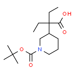 ChemSpider 2D Image | 2-Ethyl-2-(1-{[(2-methyl-2-propanyl)oxy]carbonyl}-3-piperidinyl)butanoic acid | C16H29NO4