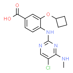 ChemSpider 2D Image | 4-((5-Chloro-4-(methylamino)pyrimidin-2-yl)amino)-3-cyclobutoxybenzoic acid | C16H17ClN4O3