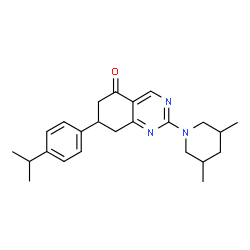 ChemSpider 2D Image | 2-(3,5-Dimethyl-1-piperidinyl)-7-(4-isopropylphenyl)-7,8-dihydro-5(6H)-quinazolinone | C24H31N3O