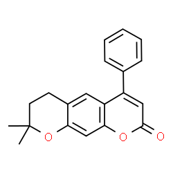 ChemSpider 2D Image | 8,8-Dimethyl-4-phenyl-7,8-dihydro-2H,6H-pyrano[3,2-g]chromen-2-one | C20H18O3
