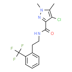 ChemSpider 2D Image | 4-Chloro-1,5-dimethyl-N-{2-[2-(trifluoromethyl)phenyl]ethyl}-1H-pyrazole-3-carboxamide | C15H15ClF3N3O