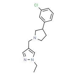 ChemSpider 2D Image | 4-{[3-(3-Chlorophenyl)-1-pyrrolidinyl]methyl}-1-ethyl-1H-pyrazole | C16H20ClN3