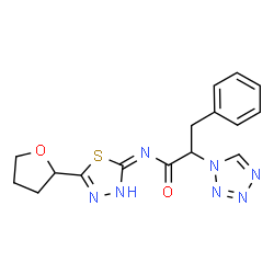 ChemSpider 2D Image | 3-Phenyl-N-[5-(tetrahydro-2-furanyl)-1,3,4-thiadiazol-2-yl]-2-(1H-tetrazol-1-yl)propanamide | C16H17N7O2S