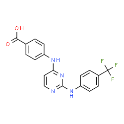 ChemSpider 2D Image | 4-[(2-{[4-(Trifluoromethyl)phenyl]amino}-4-pyrimidinyl)amino]benzoic acid | C18H13F3N4O2