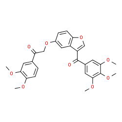 ChemSpider 2D Image | 1-(3,4-Dimethoxyphenyl)-2-{[3-(3,4,5-trimethoxybenzoyl)-1-benzofuran-5-yl]oxy}ethanone | C28H26O9