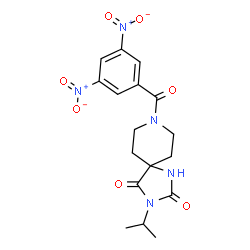 ChemSpider 2D Image | 8-(3,5-Dinitrobenzoyl)-3-isopropyl-1,3,8-triazaspiro[4.5]decane-2,4-dione | C17H19N5O7