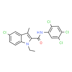 ChemSpider 2D Image | 5-Chloro-1-ethyl-3-methyl-N-(2,4,5-trichlorophenyl)-1H-indole-2-carboxamide | C18H14Cl4N2O