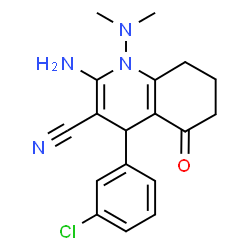 ChemSpider 2D Image | 2-Amino-4-(3-chlorophenyl)-1-(dimethylamino)-5-oxo-1,4,5,6,7,8-hexahydro-3-quinolinecarbonitrile | C18H19ClN4O