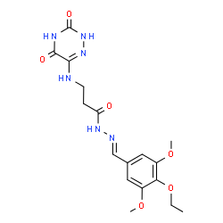 ChemSpider 2D Image | 3-[(3,5-Dioxo-2,3,4,5-tetrahydro-1,2,4-triazin-6-yl)amino]-N'-[(E)-(4-ethoxy-3,5-dimethoxyphenyl)methylene]propanehydrazide | C17H22N6O6