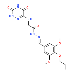 ChemSpider 2D Image | N'-[(E)-(3,5-Dimethoxy-4-propoxyphenyl)methylene]-2-[(3,5-dioxo-2,3,4,5-tetrahydro-1,2,4-triazin-6-yl)amino]acetohydrazide | C17H22N6O6