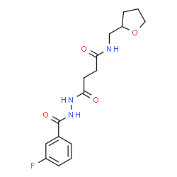 ChemSpider 2D Image | 4-[2-(3-Fluorobenzoyl)hydrazino]-4-oxo-N-(tetrahydro-2-furanylmethyl)butanamide | C16H20FN3O4