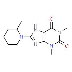 ChemSpider 2D Image | 1,3-Dimethyl-8-(2-methyl-1-piperidinyl)-3,7-dihydro-1H-purine-2,6-dione | C13H19N5O2