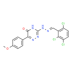 ChemSpider 2D Image | 6-(4-Methoxyphenyl)-3-[(2E)-2-(2,3,6-trichlorobenzylidene)hydrazino]-1,2,4-triazin-5(2H)-one | C17H12Cl3N5O2