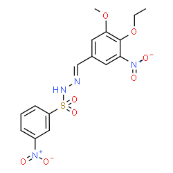 ChemSpider 2D Image | N'-[(E)-(4-Ethoxy-3-methoxy-5-nitrophenyl)methylene]-3-nitrobenzenesulfonohydrazide | C16H16N4O8S