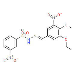 ChemSpider 2D Image | N'-[(E)-(3-Ethoxy-4-methoxy-5-nitrophenyl)methylene]-3-nitrobenzenesulfonohydrazide | C16H16N4O8S