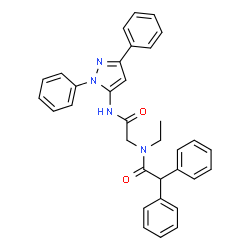 ChemSpider 2D Image | N~2~-(Diphenylacetyl)-N-(1,3-diphenyl-1H-pyrazol-5-yl)-N~2~-ethylglycinamide | C33H30N4O2