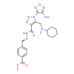 ChemSpider 2D Image | Methyl 4-[({[1-(4-amino-1,2,5-oxadiazol-3-yl)-5-{[cyclohexyl(methyl)amino]methyl}-1H-1,2,3-triazol-4-yl]carbonyl}hydrazono)methyl]benzoate | C22H27N9O4