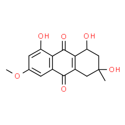 ChemSpider 2D Image | 1,3,8-Trihydroxy-6-methoxy-3-methyl-1,2,3,4-tetrahydro-9,10-anthracenedione | C16H16O6