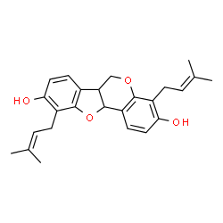 ChemSpider 2D Image | 4,10-Bis(3-methyl-2-buten-1-yl)-6a,11a-dihydro-6H-[1]benzofuro[3,2-c]chromene-3,9-diol | C25H28O4