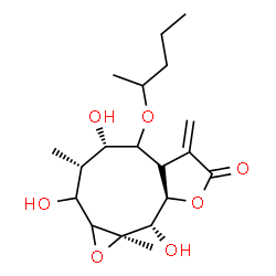 ChemSpider 2D Image | (3R,4S,8aR,9S,9aR)-2,4,9-Trihydroxy-3,9a-dimethyl-6-methylene-5-(2-pentanyloxy)decahydro-7H-oxireno[7,8]cyclonona[1,2-b]furan-7-one | C19H30O7
