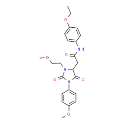 ChemSpider 2D Image | N-(4-Ethoxyphenyl)-2-[3-(2-methoxyethyl)-1-(4-methoxyphenyl)-2,5-dioxo-4-imidazolidinyl]acetamide | C23H27N3O6