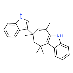 ChemSpider 2D Image | 8-(1H-Indol-3-yl)-6,8,10,10-tetramethyl-5,8,9,10-tetrahydrocyclohepta[b]indole | C25H26N2