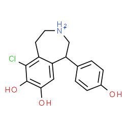ChemSpider 2D Image | 6-Chloro-7,8-dihydroxy-1-(4-hydroxyphenyl)-2,3,4,5-tetrahydro-1H-3-benzazepinium | C16H17ClNO3
