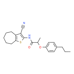 ChemSpider 2D Image | N-(3-Cyano-5,6,7,8-tetrahydro-4H-cyclohepta[b]thiophen-2-yl)-2-(4-propylphenoxy)propanamide | C22H26N2O2S
