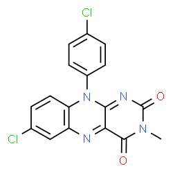 ChemSpider 2D Image | 7-Chloro-10-(4-chlorophenyl)-3-methylbenzo[g]pteridine-2,4(3H,10H)-dione | C17H10Cl2N4O2