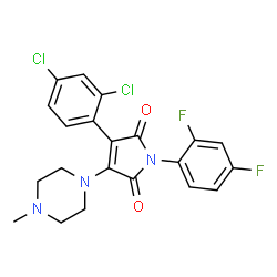 ChemSpider 2D Image | 3-(2,4-Dichlorophenyl)-1-(2,4-difluorophenyl)-4-(4-methyl-1-piperazinyl)-1H-pyrrole-2,5-dione | C21H17Cl2F2N3O2