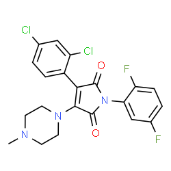 ChemSpider 2D Image | 3-(2,4-Dichlorophenyl)-1-(2,5-difluorophenyl)-4-(4-methyl-1-piperazinyl)-1H-pyrrole-2,5-dione | C21H17Cl2F2N3O2