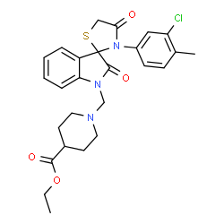 ChemSpider 2D Image | Ethyl 1-{[3'-(3-chloro-4-methylphenyl)-2,4'-dioxospiro[indole-3,2'-[1,3]thiazolidin]-1(2H)-yl]methyl}-4-piperidinecarboxylate | C26H28ClN3O4S
