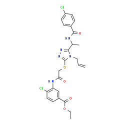 ChemSpider 2D Image | Ethyl 3-({[(4-allyl-5-{1-[(4-chlorobenzoyl)amino]ethyl}-4H-1,2,4-triazol-3-yl)sulfanyl]acetyl}amino)-4-chlorobenzoate | C25H25Cl2N5O4S