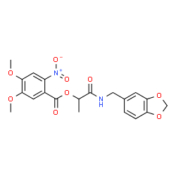 ChemSpider 2D Image | 1-[(1,3-Benzodioxol-5-ylmethyl)amino]-1-oxo-2-propanyl 4,5-dimethoxy-2-nitrobenzoate | C20H20N2O9