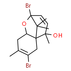 ChemSpider 2D Image | 3,8-Dibromo-4,11,12,12-tetramethyl-7-oxatricyclo[6.3.1.0~1,6~]dodeca-3,9-dien-11-ol | C15H20Br2O2