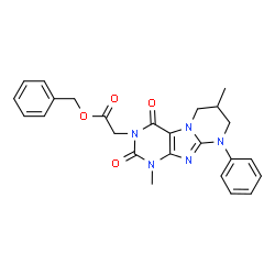 ChemSpider 2D Image | Benzyl (1,7-dimethyl-2,4-dioxo-9-phenyl-1,4,6,7,8,9-hexahydropyrimido[2,1-f]purin-3(2H)-yl)acetate | C25H25N5O4