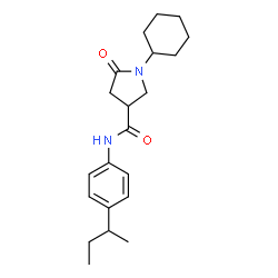 ChemSpider 2D Image | N-(4-sec-Butylphenyl)-1-cyclohexyl-5-oxo-3-pyrrolidinecarboxamide | C21H30N2O2