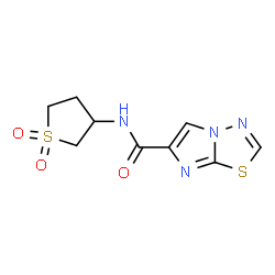 ChemSpider 2D Image | N-(1,1-Dioxidotetrahydro-3-thiophenyl)imidazo[2,1-b][1,3,4]thiadiazole-6-carboxamide | C9H10N4O3S2