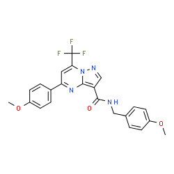 ChemSpider 2D Image | N-(4-Methoxybenzyl)-5-(4-methoxyphenyl)-7-(trifluoromethyl)pyrazolo[1,5-a]pyrimidine-3-carboxamide | C23H19F3N4O3
