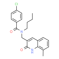 ChemSpider 2D Image | N-Butyl-4-chloro-N-[(8-methyl-2-oxo-1,2-dihydro-3-quinolinyl)methyl]benzamide | C22H23ClN2O2