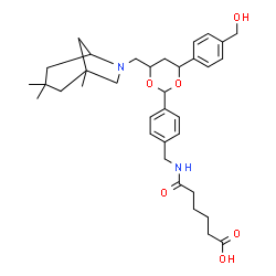 ChemSpider 2D Image | 6-[(4-{4-[4-(Hydroxymethyl)phenyl]-6-[(1,3,3-trimethyl-6-azabicyclo[3.2.1]oct-6-yl)methyl]-1,3-dioxan-2-yl}benzyl)amino]-6-oxohexanoic acid | C35H48N2O6
